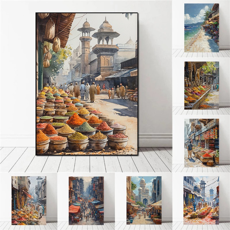 Home Decor Karachi - Karachi Lahore Pakistan Street Market Watercolor