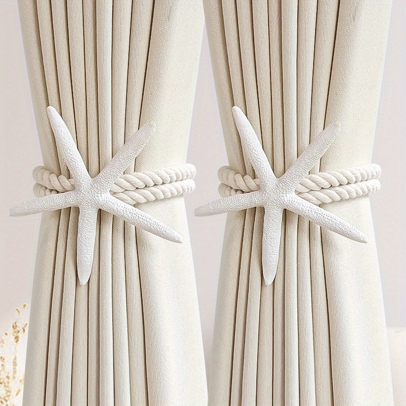Home Decor Curtains - 2PCS Natural Starfish Curtain Tiebacks, Handwoven