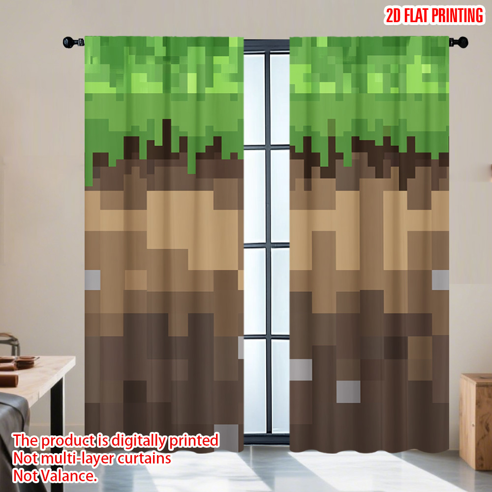 2pcs Pixel Earth Blocks Curtai - Home Decor Youtube Videos ulasan dan harga