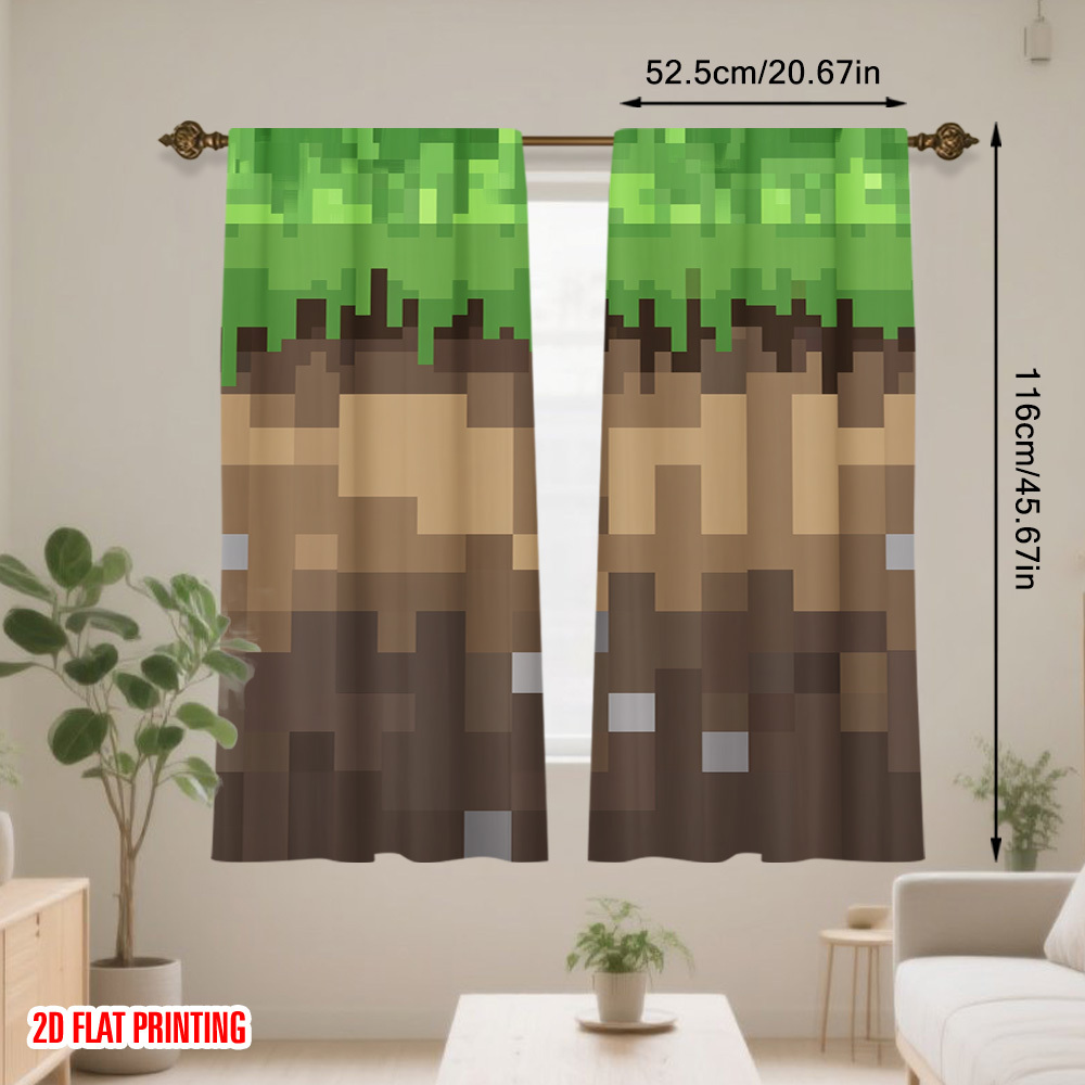 2pcs Pixel Earth Blocks Curtai - Home Decor Youtube Videos ulasan dan harga