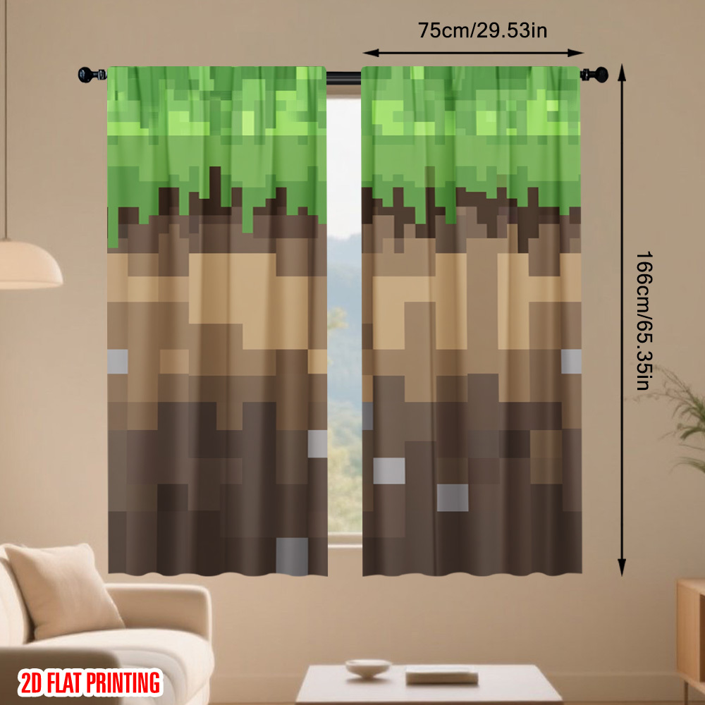 2pcs Pixel Earth Blocks Curtai - Home Decor Youtube Videos ulasan dan harga