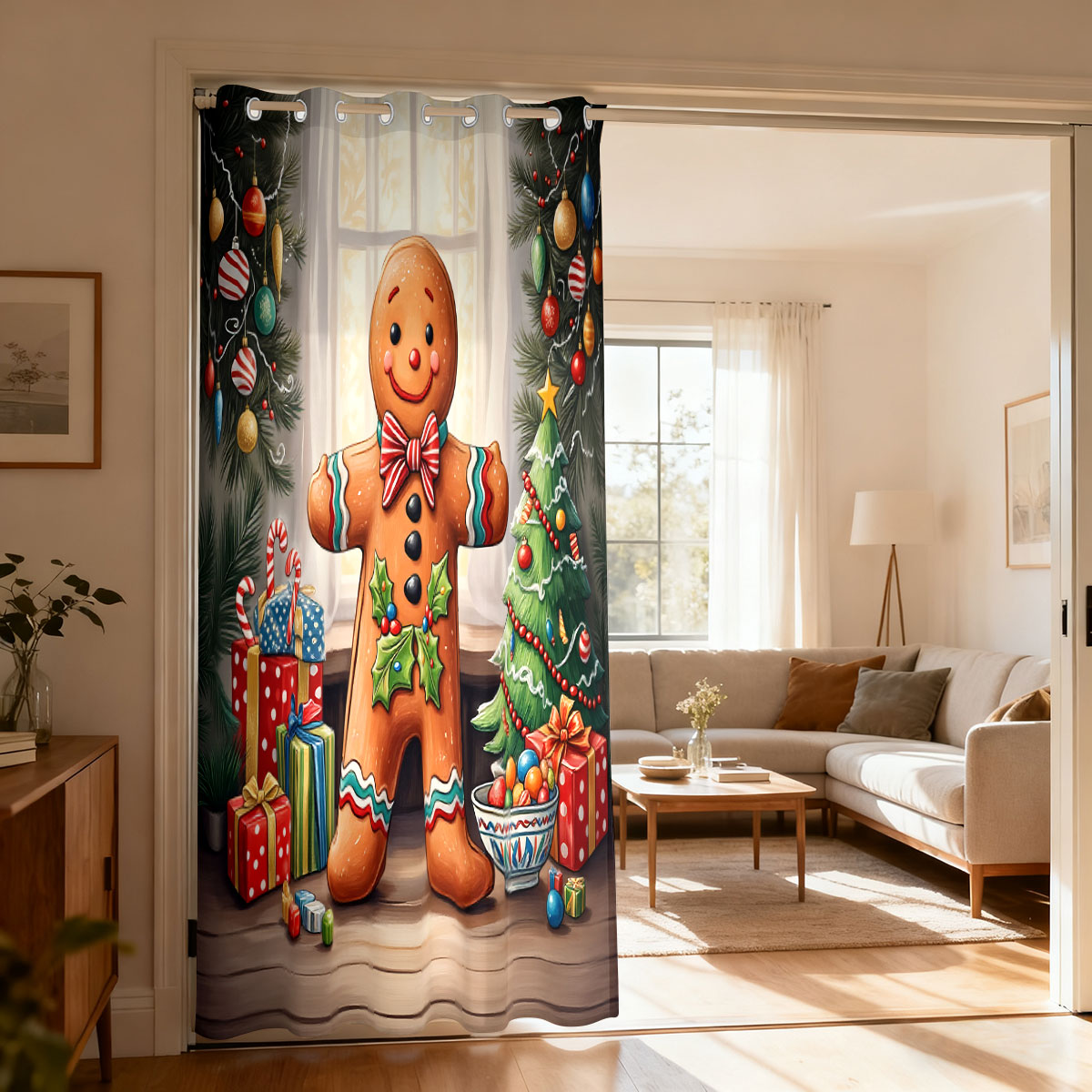 Christmas Gingerbread Man Xmas - Home Decor Curtains ulasan dan harga