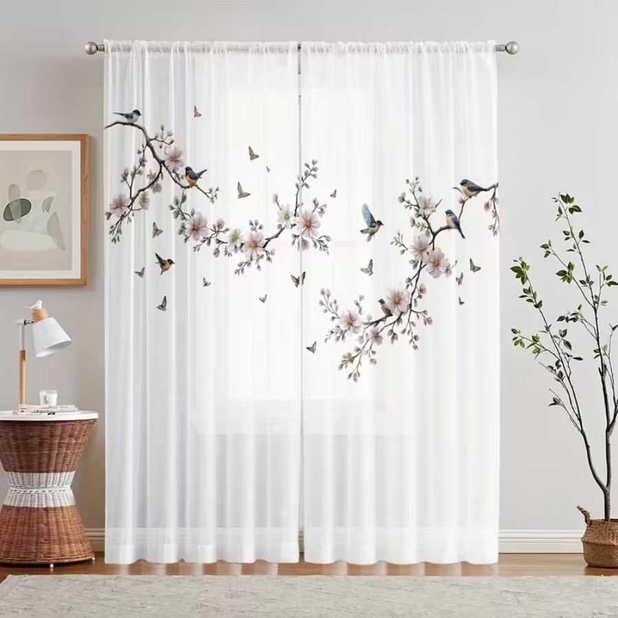 2PCS Digital Print Sheer Curta - Home Decor Wall Panels ulasan dan harga