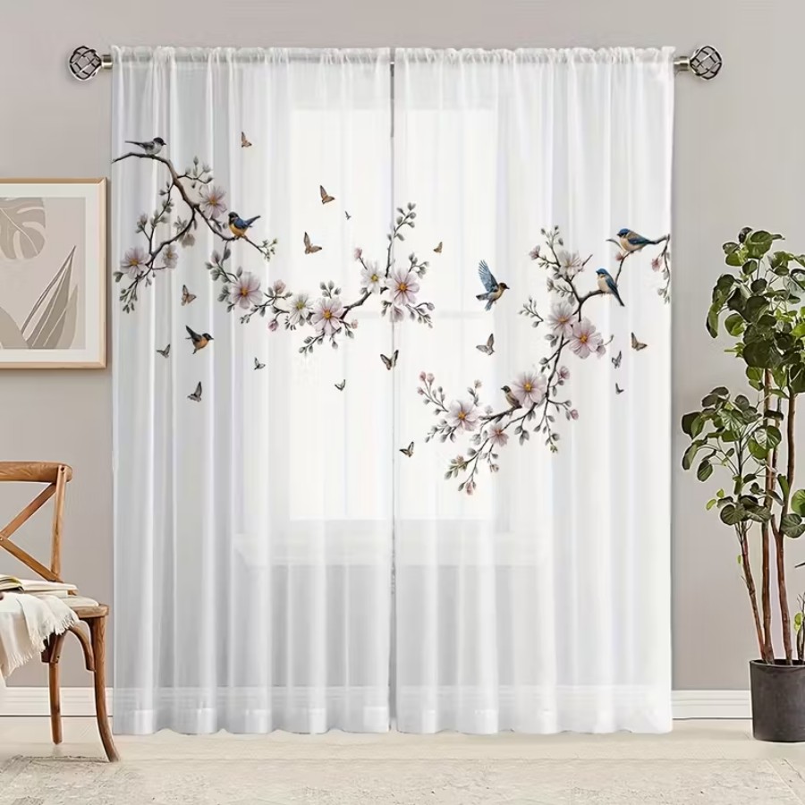 2PCS Digital Print Sheer Curta - Home Decor Wall Panels ulasan dan harga