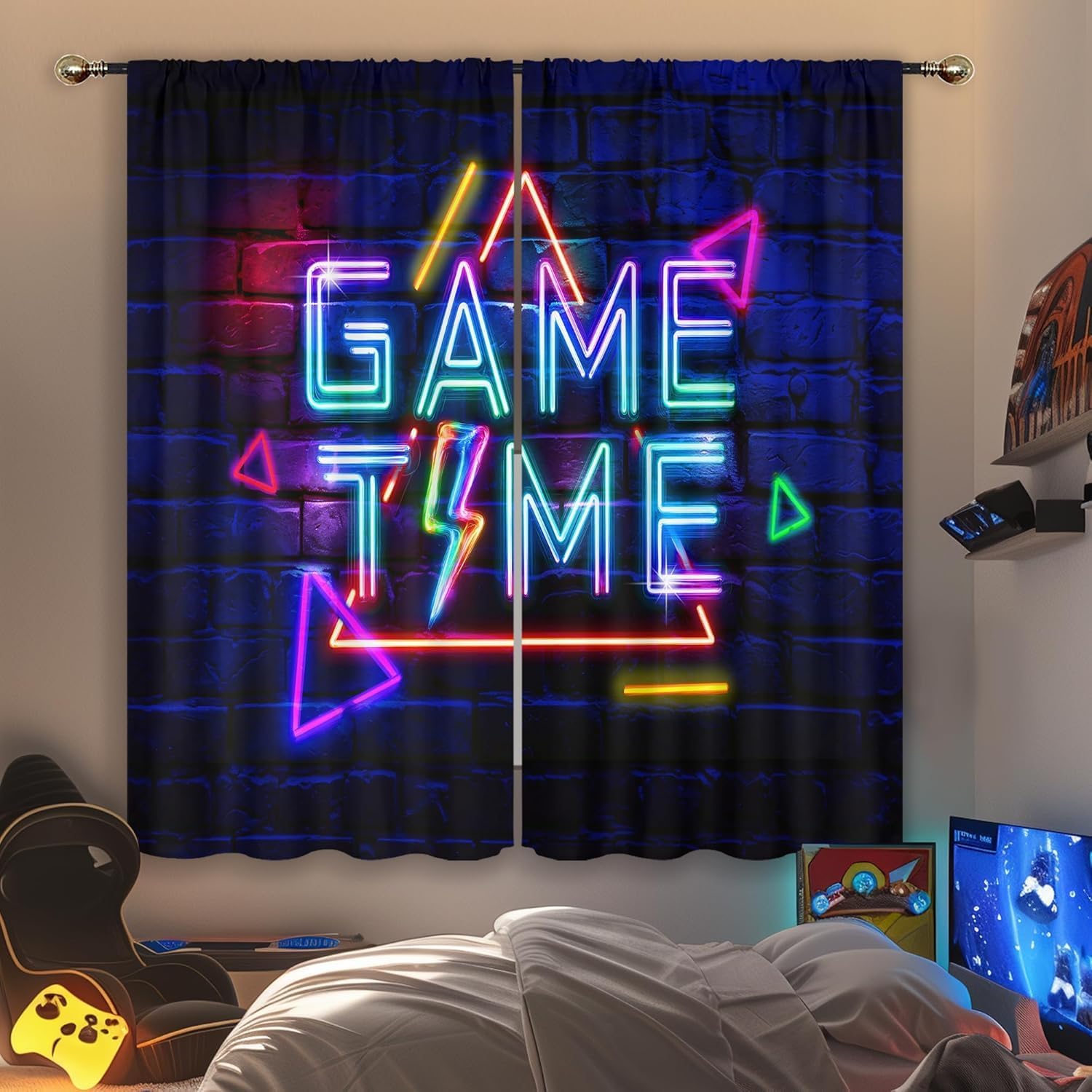 Kids Neon Gaming Curtains for  - Home Decor Youtube Videos ulasan dan harga