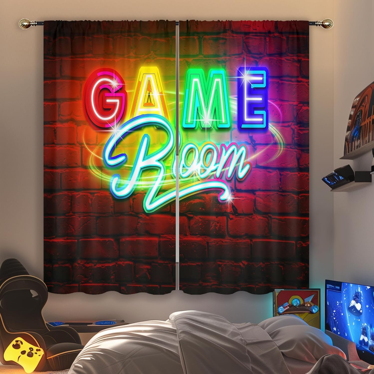 Neon Gaming Curtains, Rod Pock - Home Decor Youtube Videos ulasan dan harga
