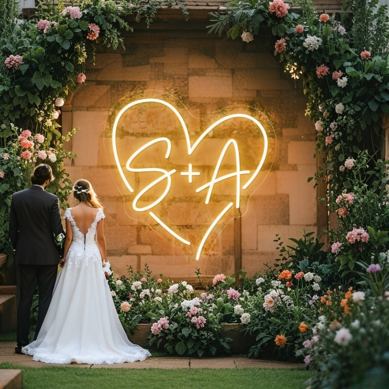 Custom Initials Heart LED Neon - Neon Sign Led Custom ulasan dan harga