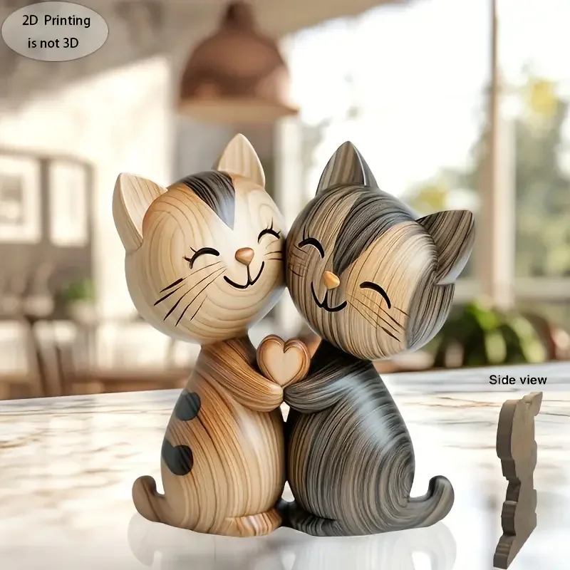 Wooden Kitten Couple Sculpture - Home Decor Enthusiast ulasan dan harga